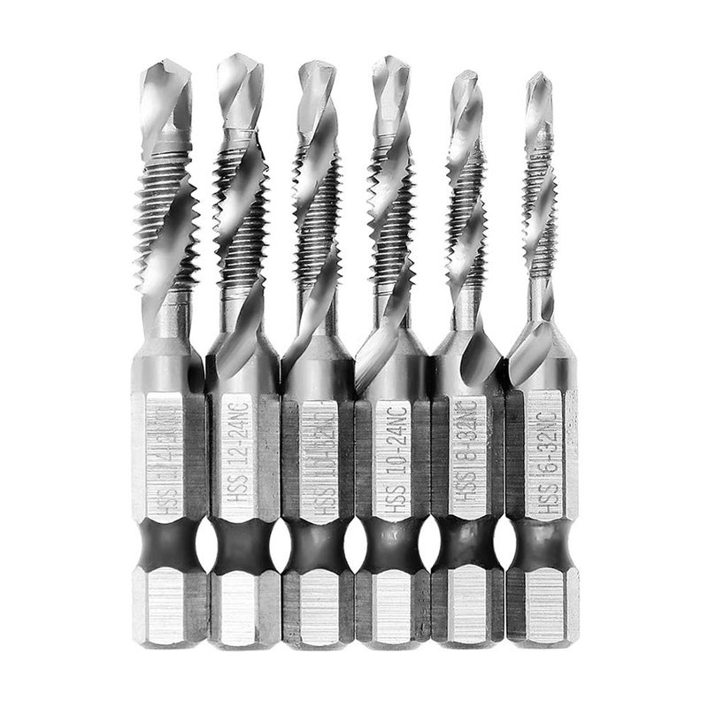 AUTOTOOLHOME 6 Pack Combination Drill and Tap Bit Set 6-32nc 8-32nc 10-32nc 10-24nc 12-24nc 1/4-20nc Screw Tap Drill Bits for Drilling Tapping Countersinking - Image 1